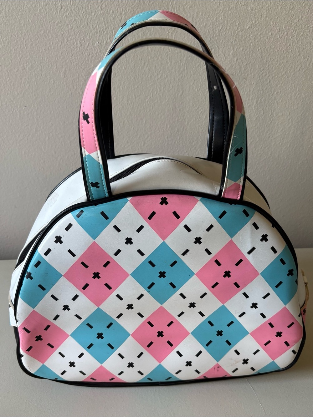 Addicted Brands Pink, Blue & White Diamond Dome Tote